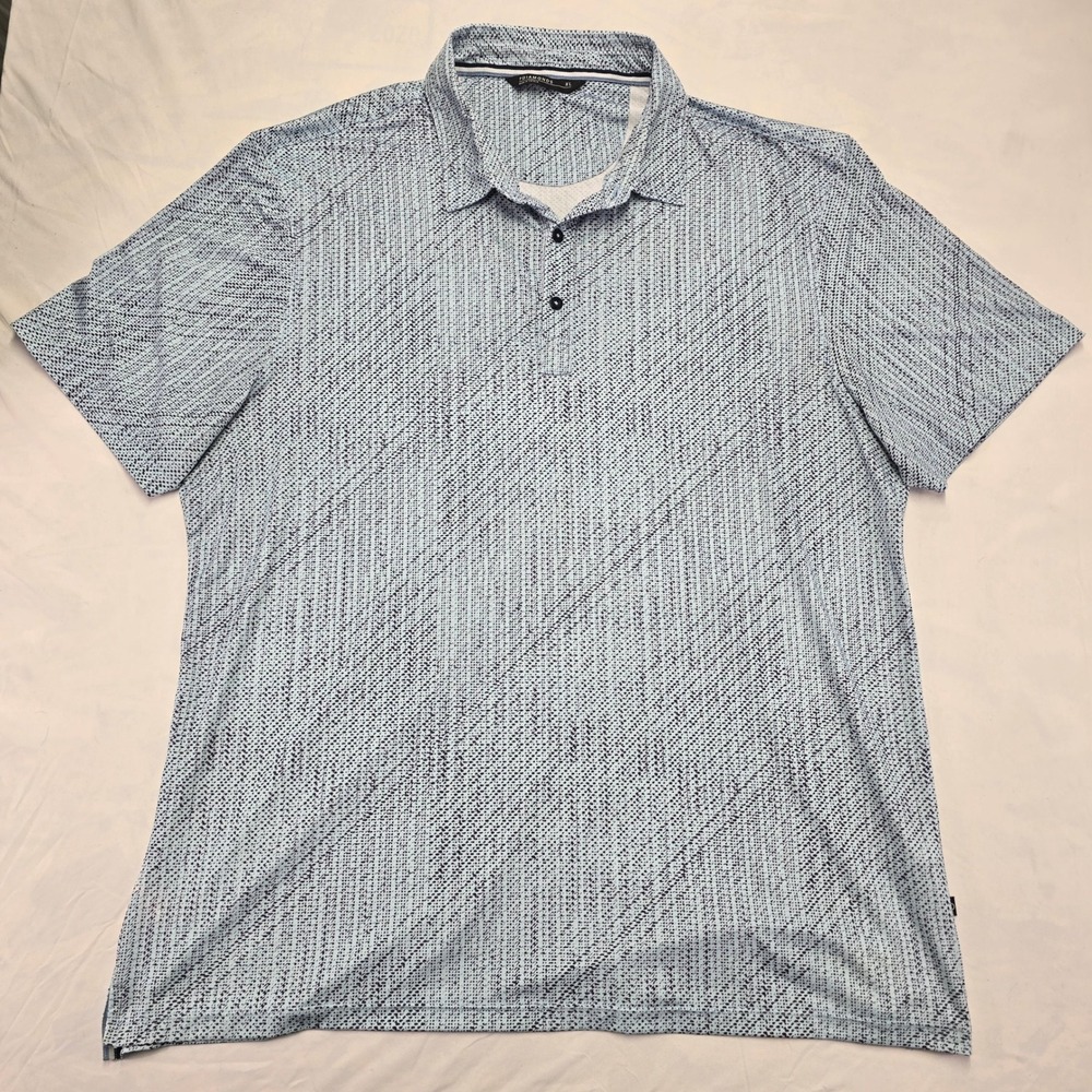 7 Diamonds Sand Hills 4 Way Stretch Polo Golf Shirt Mens XL Blue Black Patterned